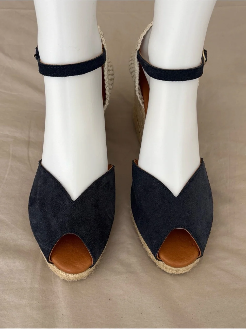 Navy Blue Espadrille Wedge Sandals with Ankle Strap